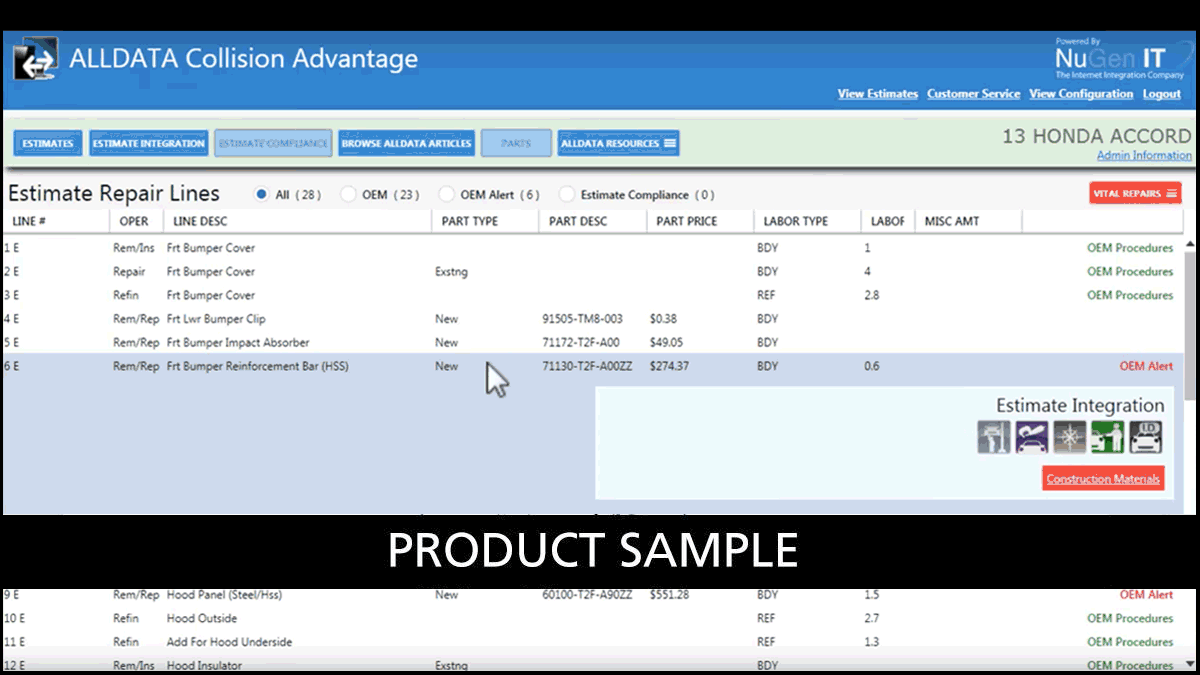 Collision Advantage integrates with major estimating systems