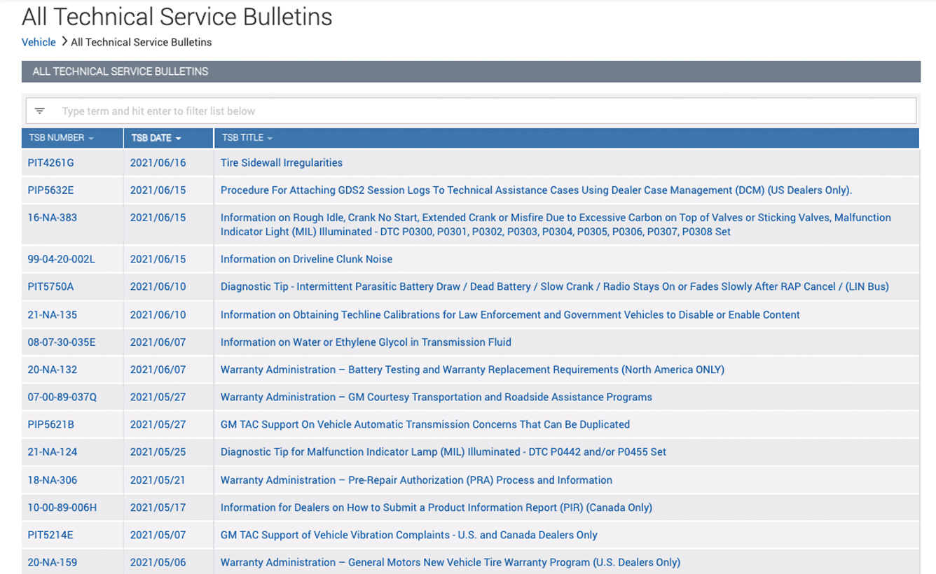 TSBs and Recalls