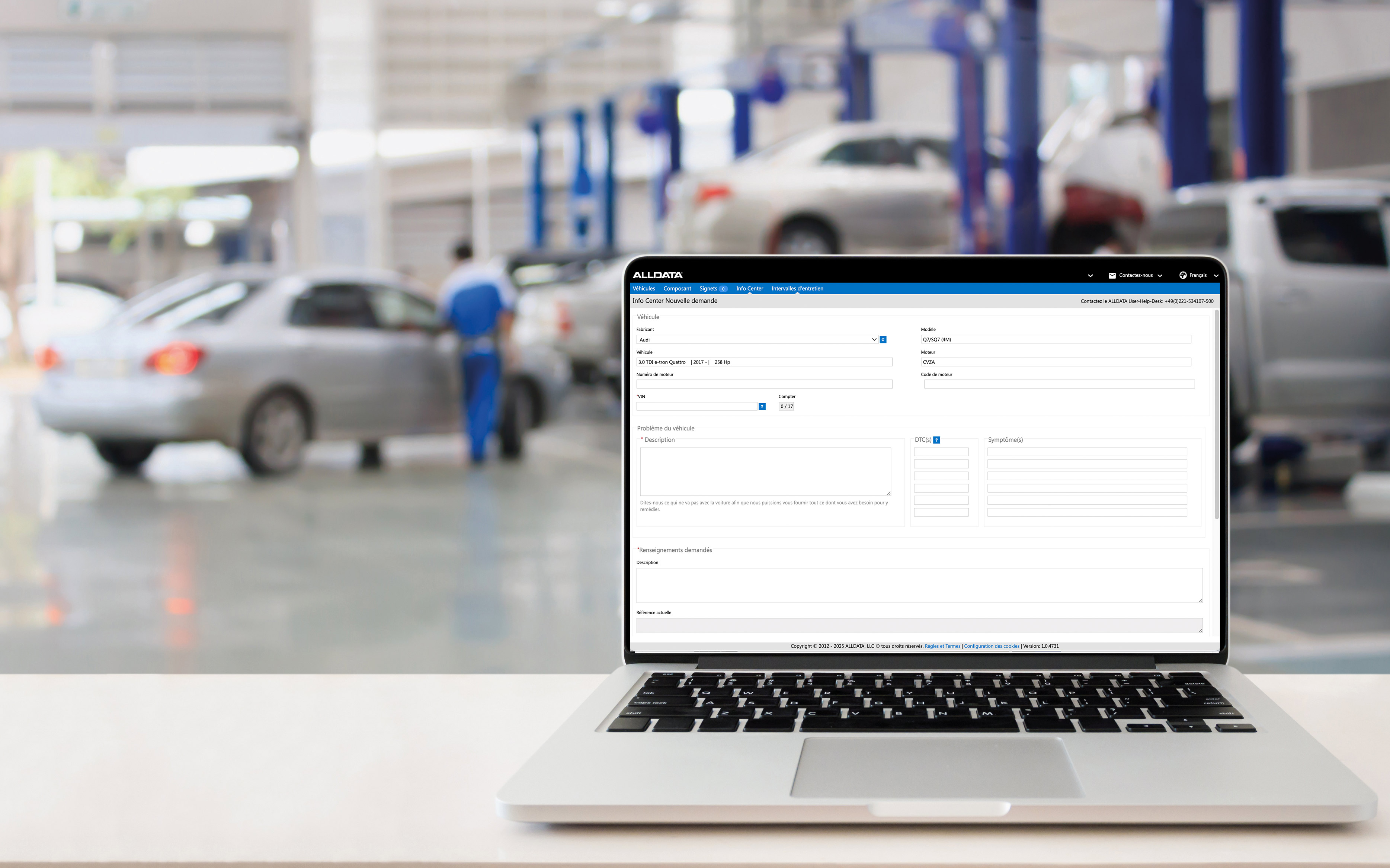 Ordinateur portable signalant une demande dans ALLDATA Repair