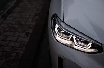 Close up of a white BMW car