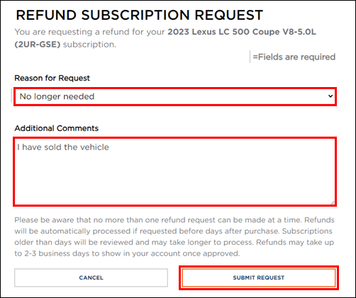refund request form