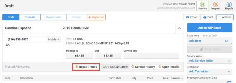repair trends button