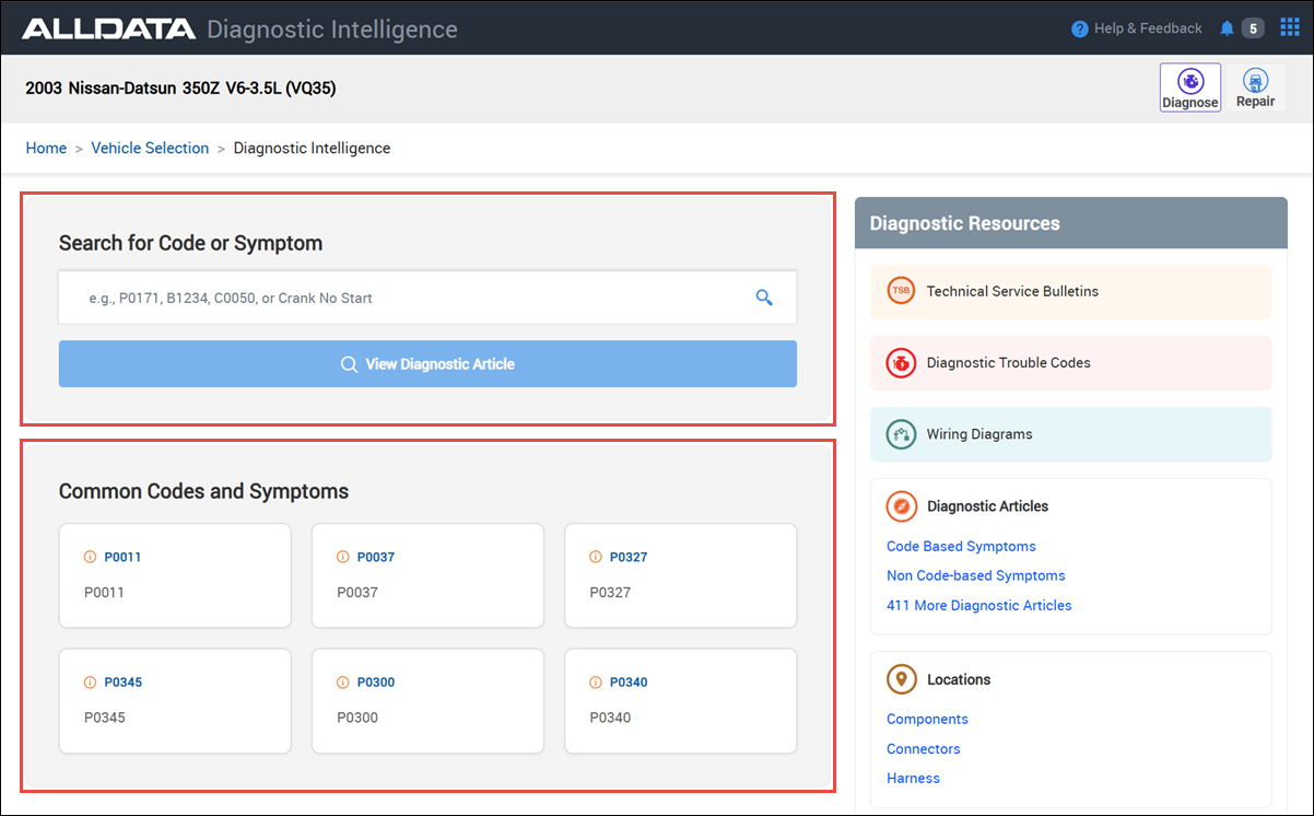 select or search for code or symptom