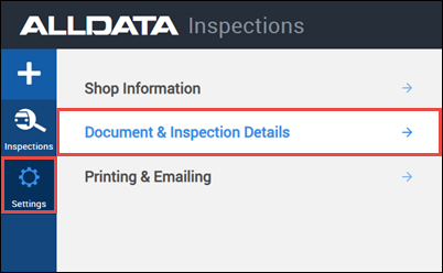 document and inspection details setting menu item