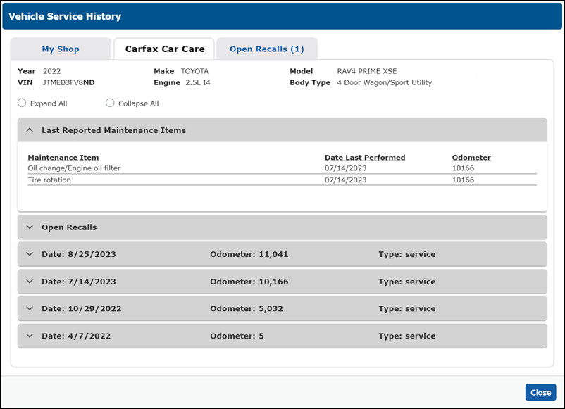 carfax car care tab