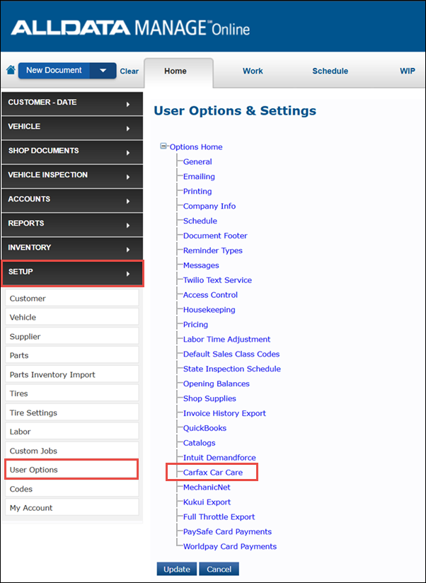 user options