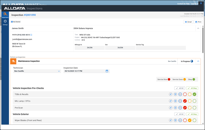 inspections in manage online