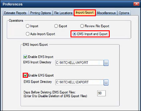 enable ems export