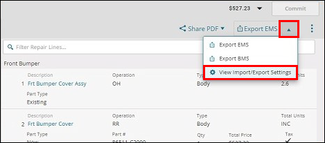 select view import export settings