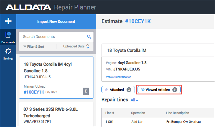 viewed articles button