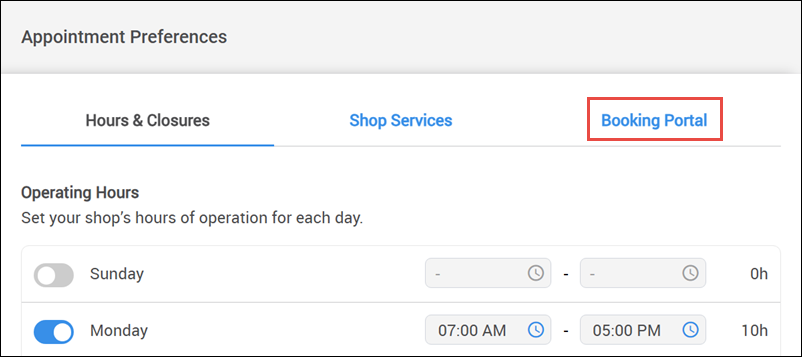 booking portal tab