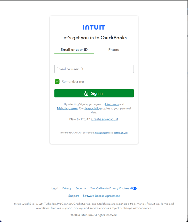sign in to quickbooks