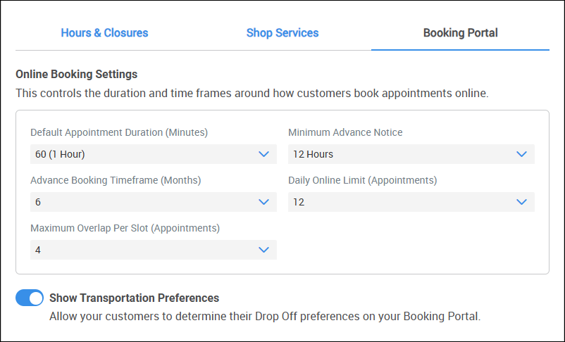 booking settings
