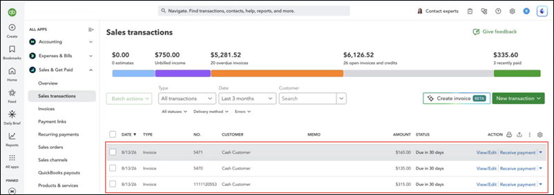 sales transactions