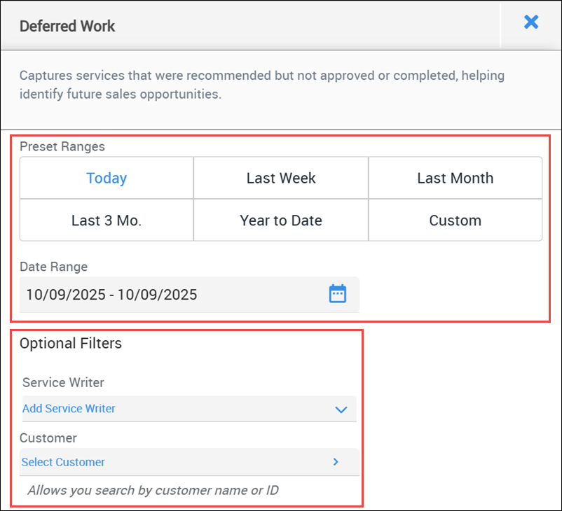 date and optional filters