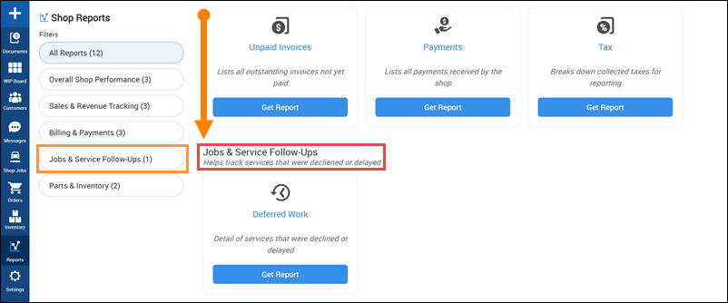 jobs and service follow-ups section