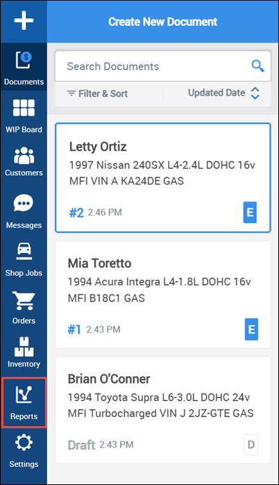click reports in left menu