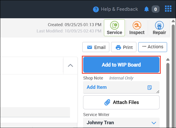 add to wip from document