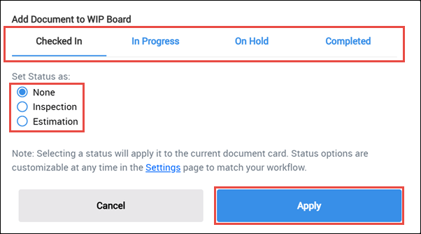add to wip board screen