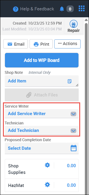 add service writer and tech
