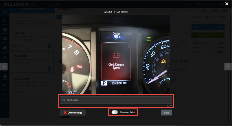 add caption and choose to show on print