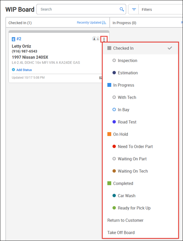 wip screen wip status