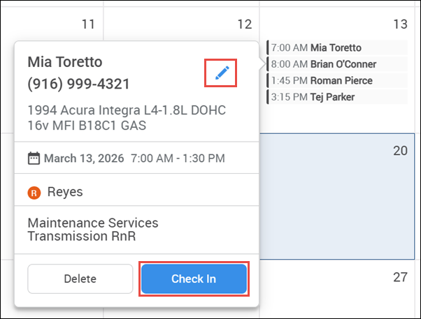 details and check in