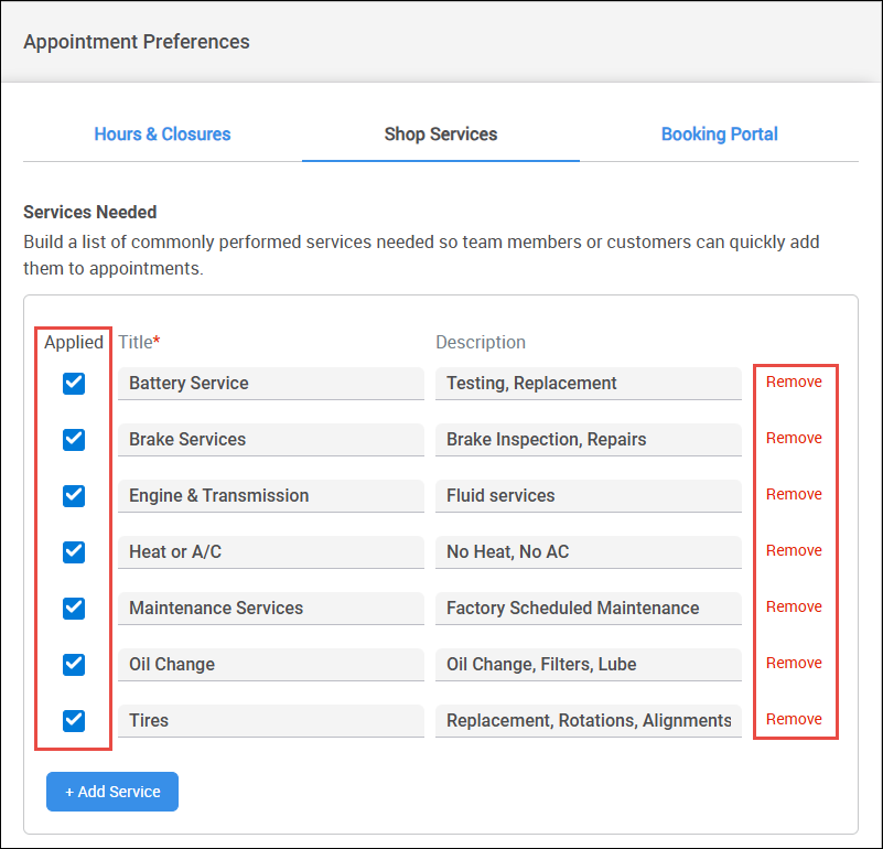 deselect services