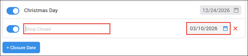 enter closure description and date