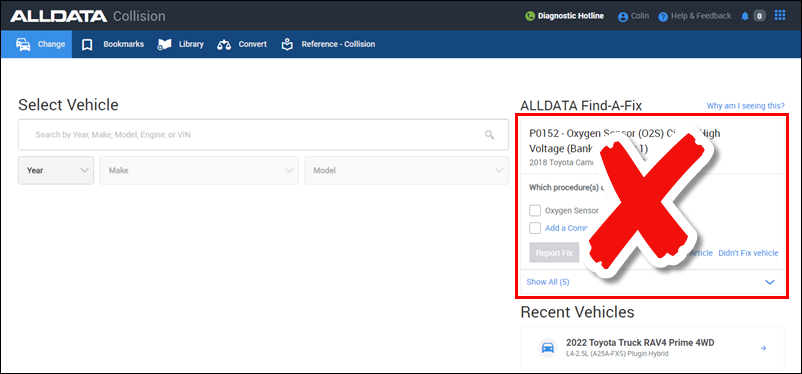 remove find-a-fix from vehicle select