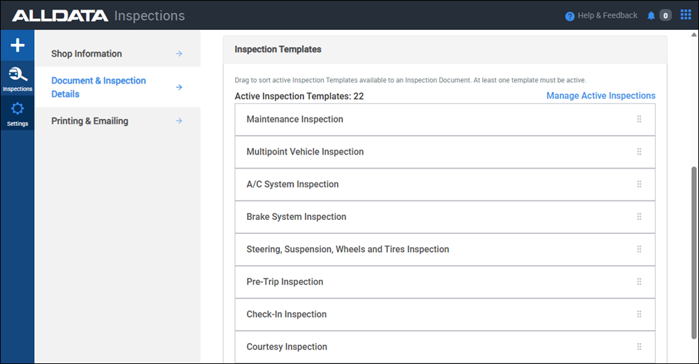inspections template management
