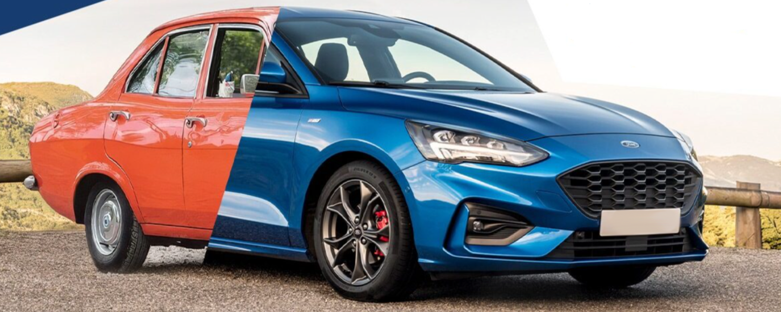 an old car merging into a new car