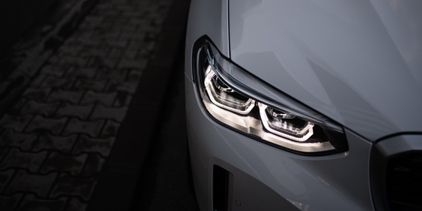 Close up of a white BMW car