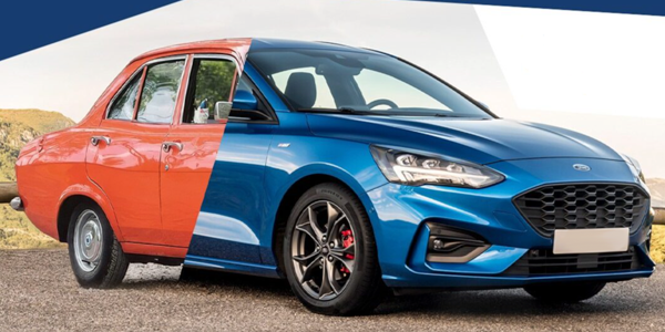 an old car merging into a new car