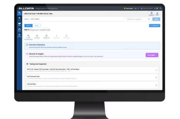 Screen of ALLDATA Diagnostic Intelligence