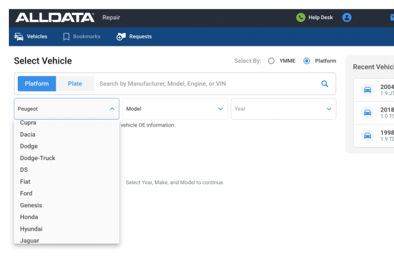 In product screen shot of ALLDATA Repair
