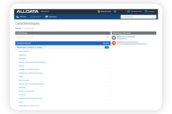 Quick Specifications in ALLDATA Repair