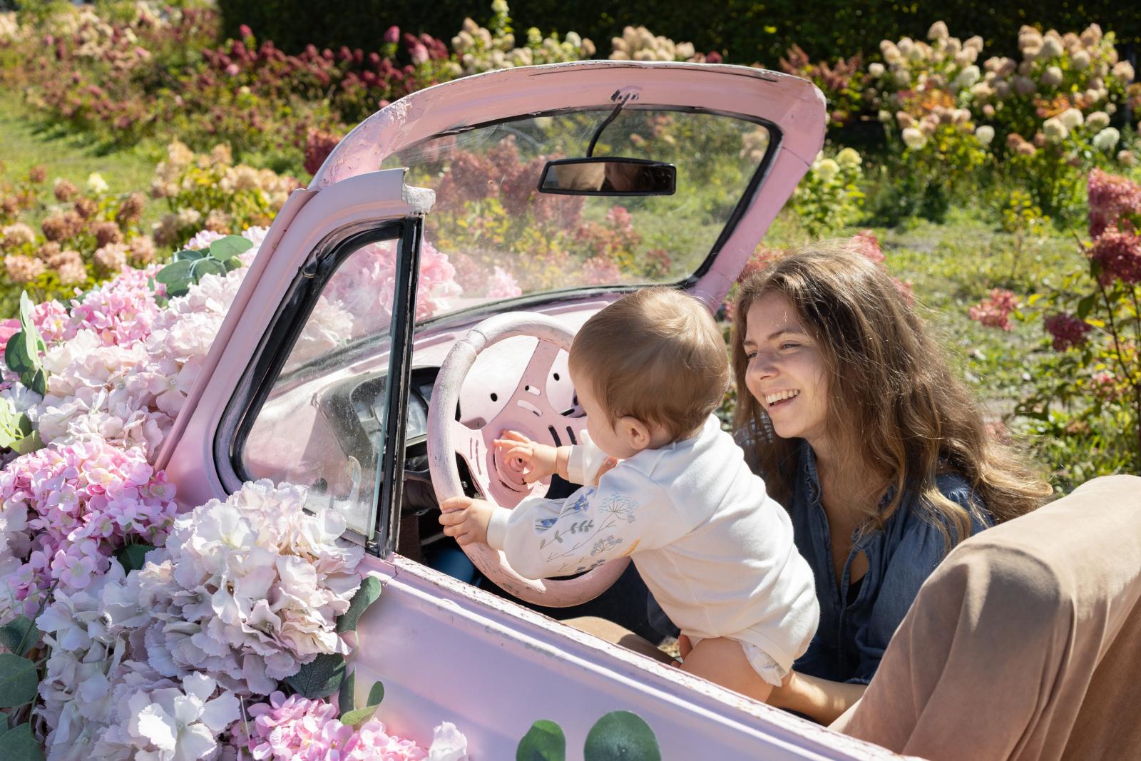 mother with her child in a car