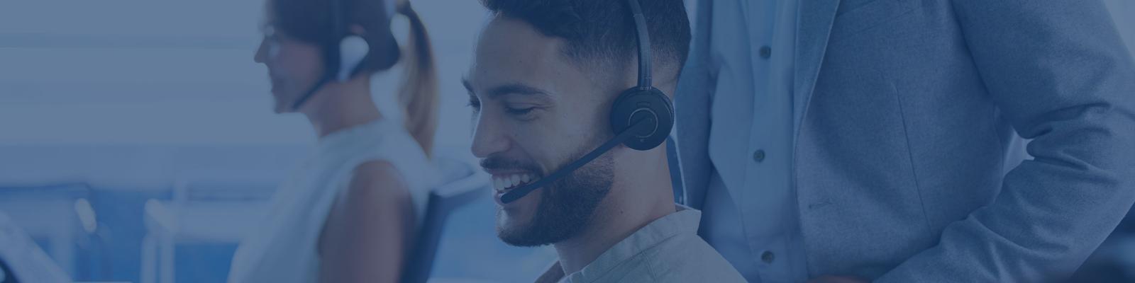 Male customer Service agent talking on headset