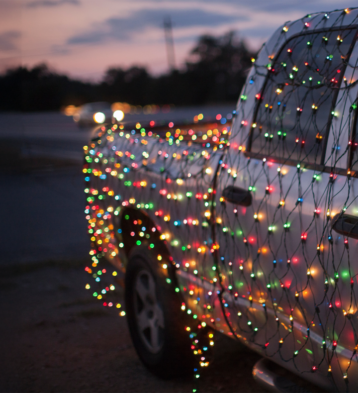 truck with holiday lights